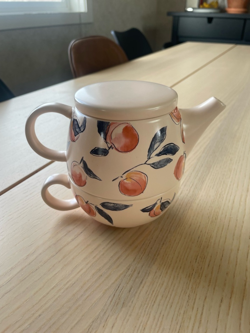 Indigo Single cup tea pot with tea cup set - Peach tea pot with cup and steeper